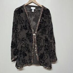 Soft Surroundings Women's Floral Velvet Burnout Jewel Clasp Kimono Top Sz 1XL